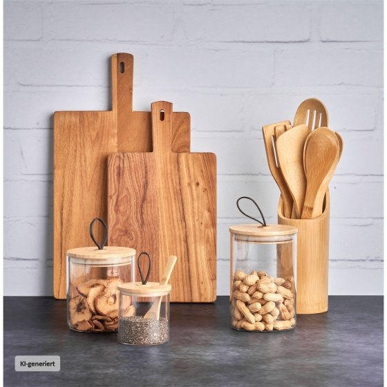 Vorratsglas rund 320 ml Holzdeckel mit Schlaufe 