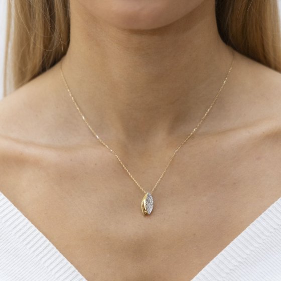 Halskette 375 Gold zweifarbig mit 40x Zirkonia weiß 