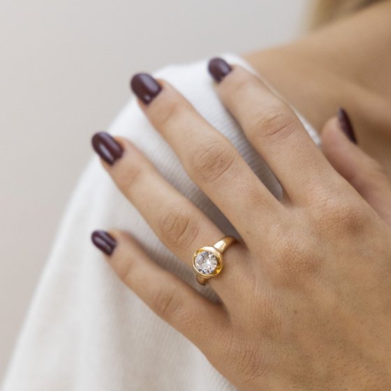 Ring Silber 925 vergoldet mit weißem Zirkonia-Stein 8mm 