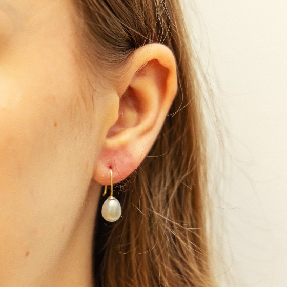 Ohrringe Gold 333 Perle weiß 9x7mm 