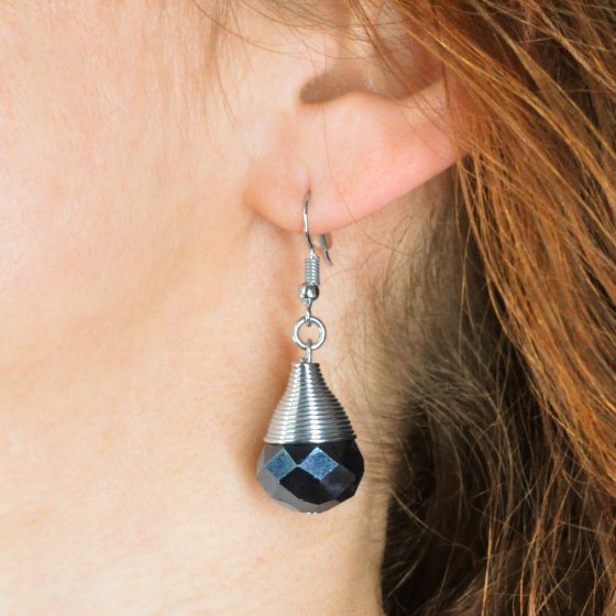 Set Collier Ohrschmuck Glasstein Schwarz 