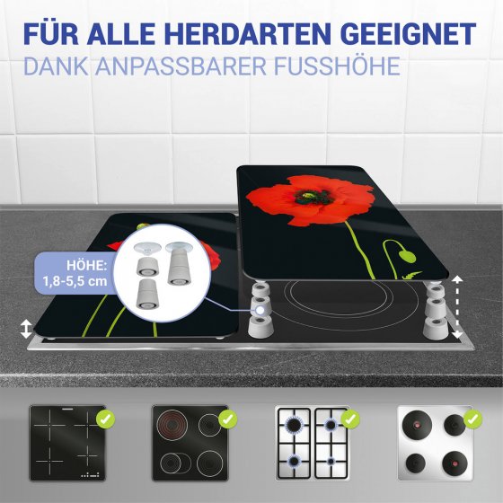 Herdabdeckplatte Universal Mod. Mohn, 2er Set, für alle Herdarten geeignet 