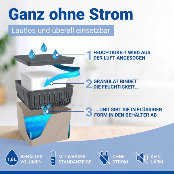 Raumentfeuchter Mod. Cube Beige 1000 g mit Nachfüller, beugt Schimmel und Gerüchen vor