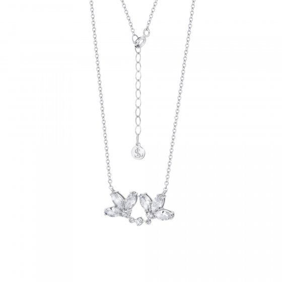 Kette 925 Sterling Silber rhodiniert Glänzend Blume Zirkonia weiß 