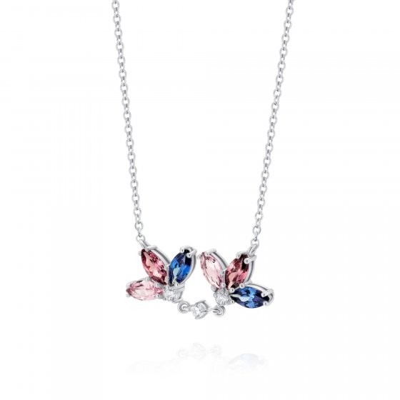 Kette 925 Sterling Silber rhodiniert Glänzend Blume Zirkonia bunt 