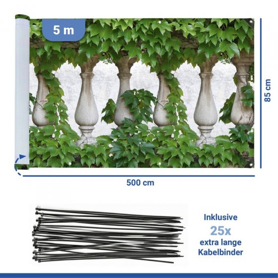 Balkon-Sichtschutz Mod. Efeu-Zaun, 5 m, UV- und witterungsbeständig 