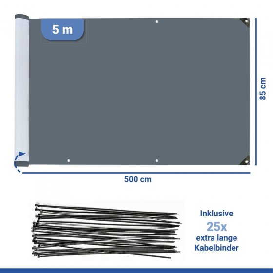 Balkon-Sichtschutz Mod. Anthrazit, 5 m, UV- und witterungsbeständig 