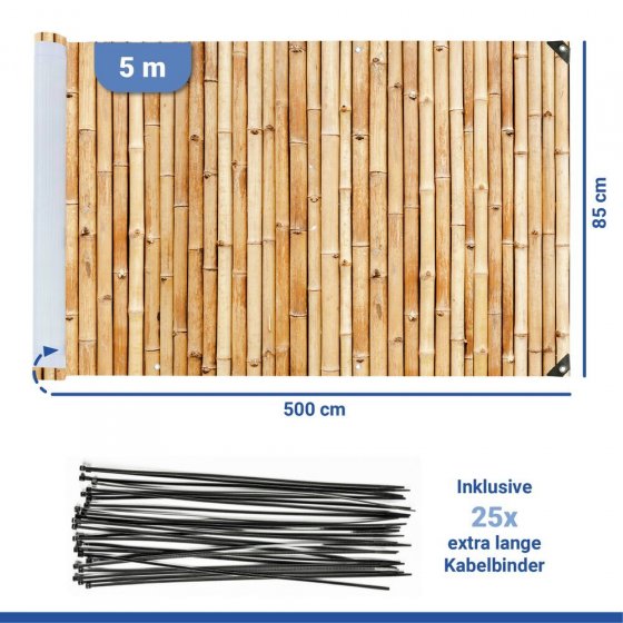 Balkon-Sichtschutz Mod. Bambus, 5 m, UV- und witterungsbeständig 