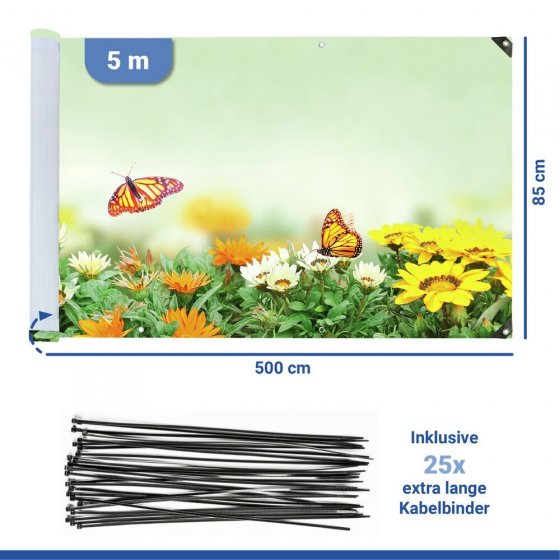 Balkon-Sichtschutz Mod. Schmetterling, 5 m, UV- und witterungsbeständig 