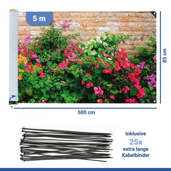 Balkon-Sichtschutz Mod. Mauerblumen, 5 m, UV- und witterungsbeständig 