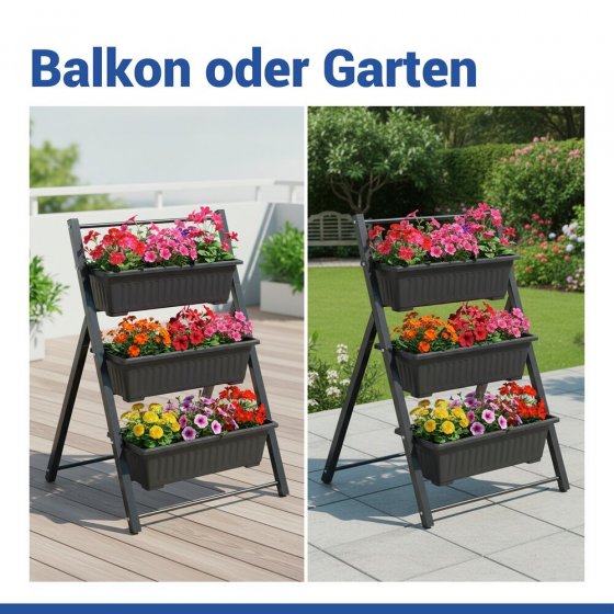 Vertikales Hochbeet, 3 Etagen, wetterbeständiger Kunststoff 