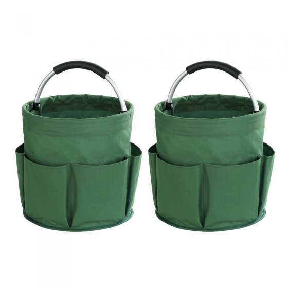 Universal Garten Caddy 16 l, Grün, 2er Set, mit 6 Außentaschen für Gartenwerkzeug 