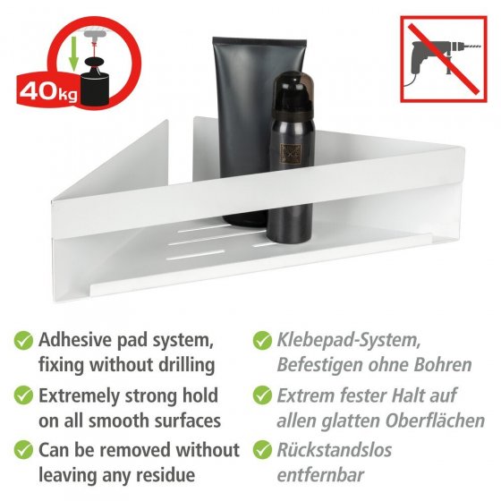 Turbo-Loc® Eckablage Mod. Genova White matt, Befestigen ohne Bohren mit Spezial-Klebepad 