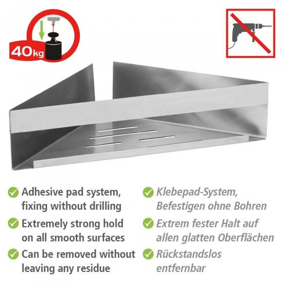 Turbo-Loc® Eckablage Mod. Genova Matt, Befestigen ohne Bohren mit Spezial-Klebepad 
