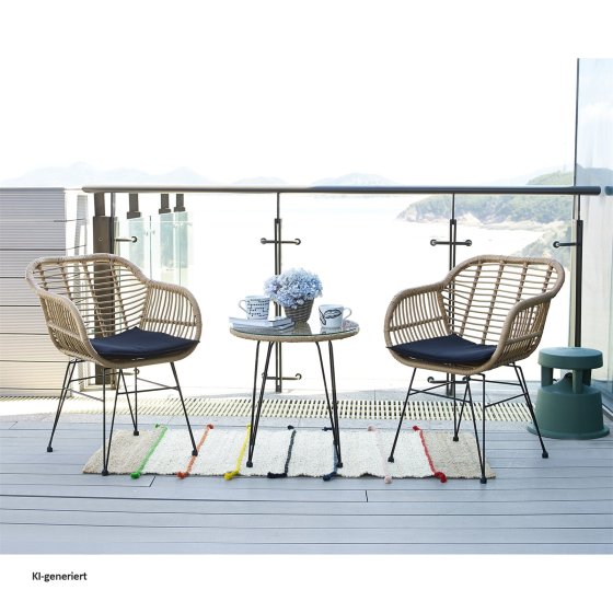 Balkonmöbel Set 3-teilig Rattan Optik mit Tisch und 2 Stühlen 