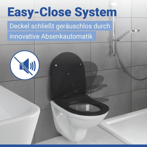 WC Sitz Mod. Sedilo Schwarz matt, Toilettendeckel in D-Form mit Absenkautomatik 
