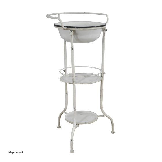 Nostalgische Waschschale Le Bain mit Ständer und Ablage aus Emaille 81 cm 