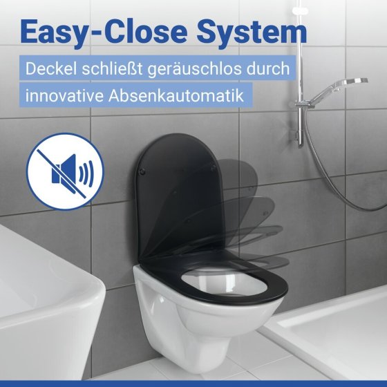 WC Sitz Mod. Galati Schwarz matt, Toilettendeckel in D-Form mit Absenkautomatik 
