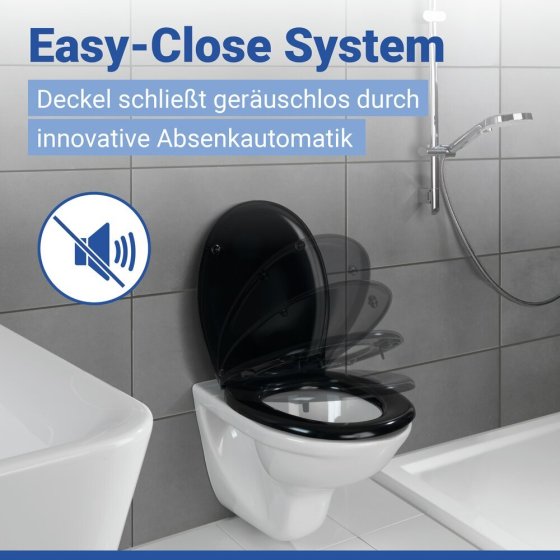 WC Sitz Mod. Rieti Schwarz, stabiler Toilettensitz mit Absenkautomatik 