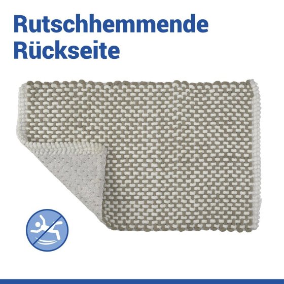 Badteppich Mod. Covelo Weiß-Beige, 50 x 80 cm, rutschfest und waschbar bis 30 °C 