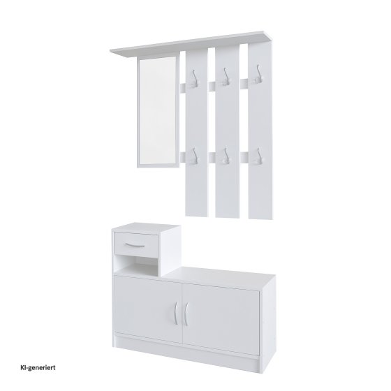 Garderobe Weiß mit Spiegel Schrank und Ablage für Flur Diele oder Eingangsbereich 