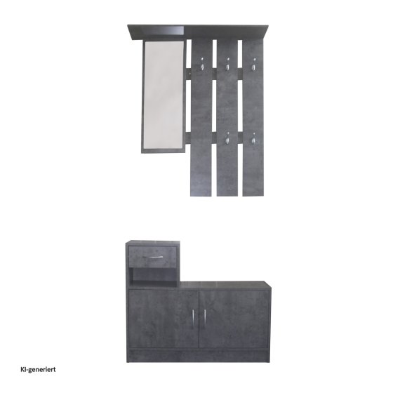 Garderobe Beton mit Spiegel Schrank und Ablage für Flur Diele oder Eingangsbereich 