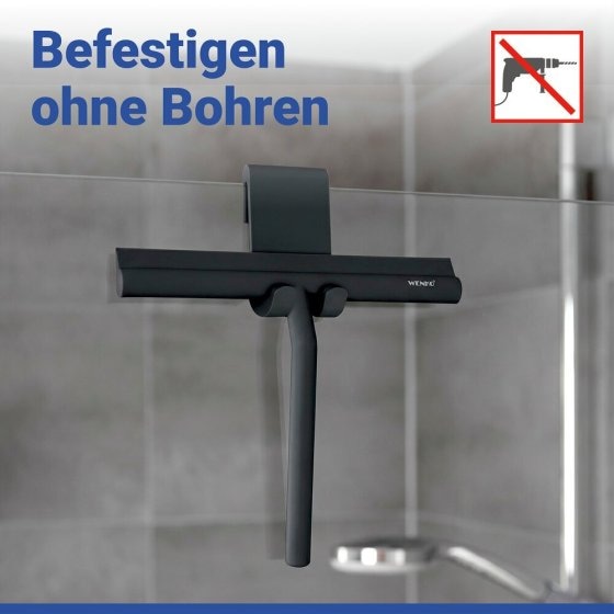 Badezimmerwischer Silikon Mod. Mola Schwarz, Edelstahl ummantelt mit Silikon 