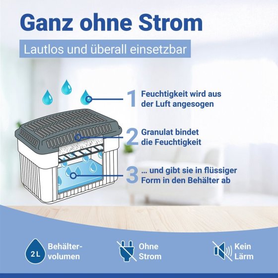 Luftentfeuchter 1 kg Grau, inkl. 1 Nachfüller, für Räume bis 80 m³ 