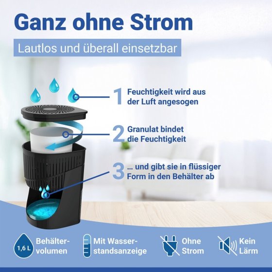 Raumentfeuchter Mod. Drop Schwarz 2 x 1000 g, für Räume bis ca. 80 m³ 