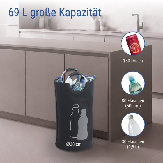 Flaschensammler Mod. Jumbo 69 L, Schwarz, Pfandflaschen Sammelbehälter aus Polyester 