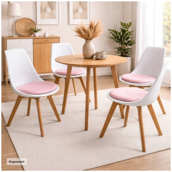 Esszimmerstuhl 4er Set Weiß mit Kunstledersitz Atlanta Rosa mit Ornament 
