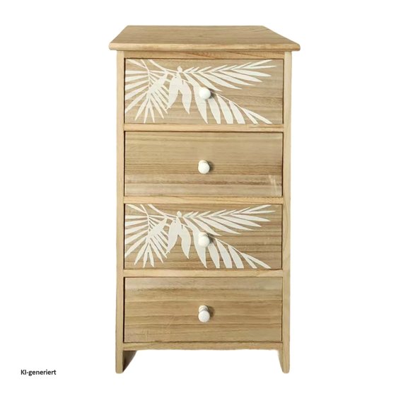 Kommode Melia 4 Schubladen Palmen-Design Artisaneiche-Weiß 