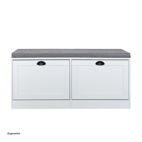 Schuhschrank Thekla 2 Klappen 105 cm Weiß mit Sitzkissen 