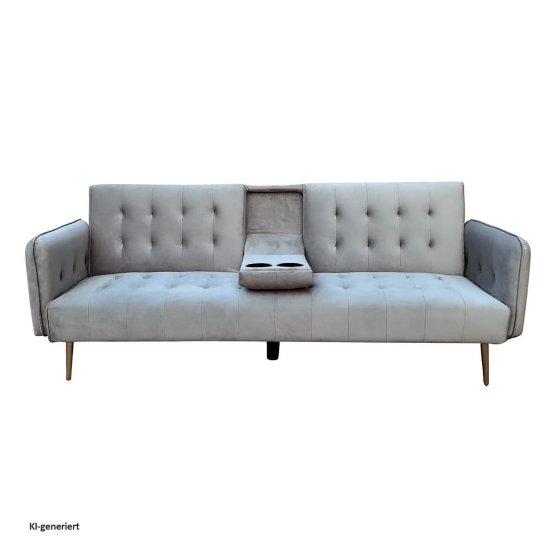 Schlafsofa Eris Velvet Grau mit Becherhalter 
