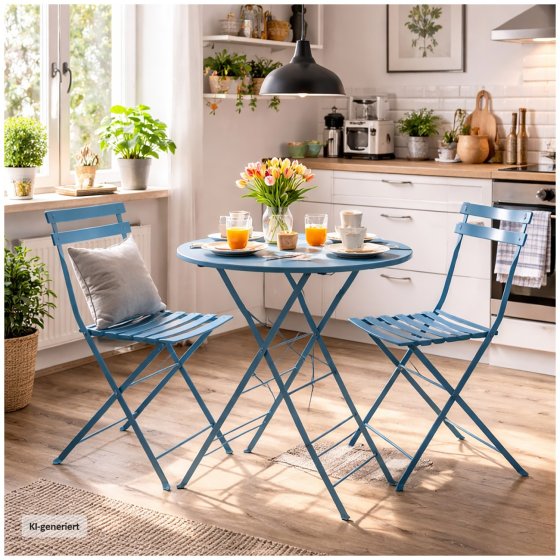 Gartenstuhl 2er-Set Basil Metall Blau 