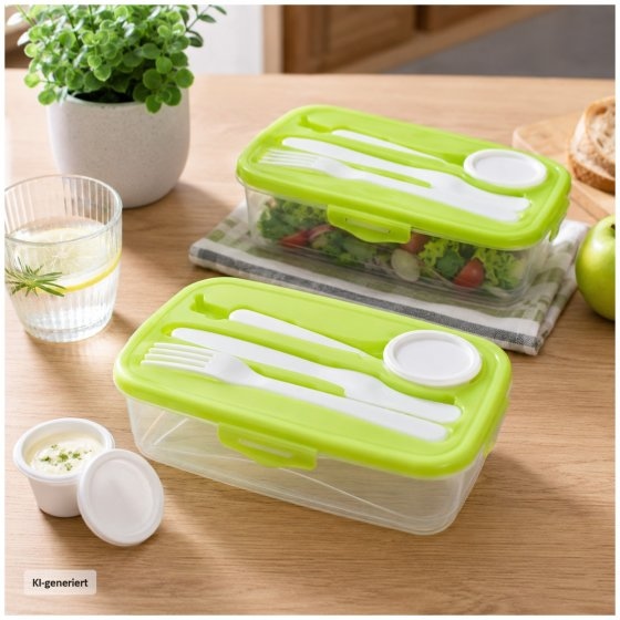6er Set Frischhaltedosen mit Besteck und Dressingdose Meal Prep Boxen 