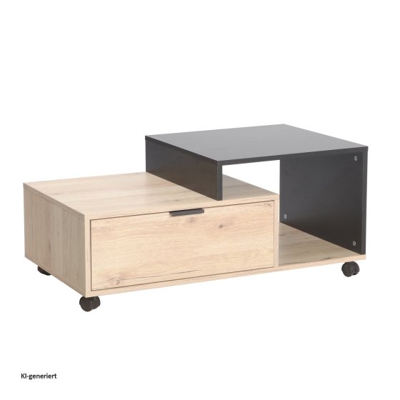 Couchtisch Cedrik auf Rollen mit Schublade Artisaneiche-Schwarz 