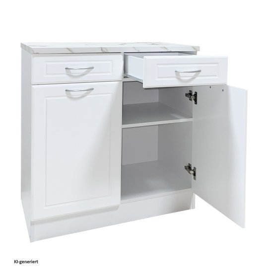 Küchenunterschrank Jenna Country Weiß 80 cm mit 2 Schubladen 