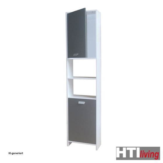 Hochschrank Badschrank Grau Stauraumschrank mit Türen und Fächern 