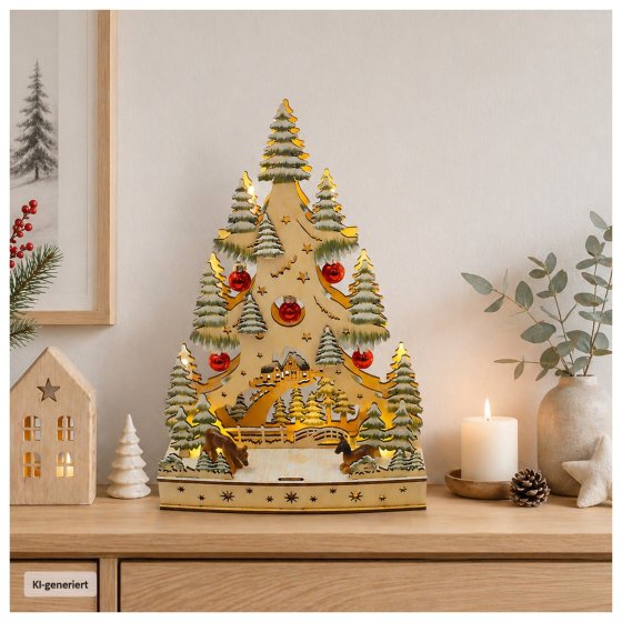 LED Schwibbogen Weihnachtsbaum mit Kugeln und Rentieren 