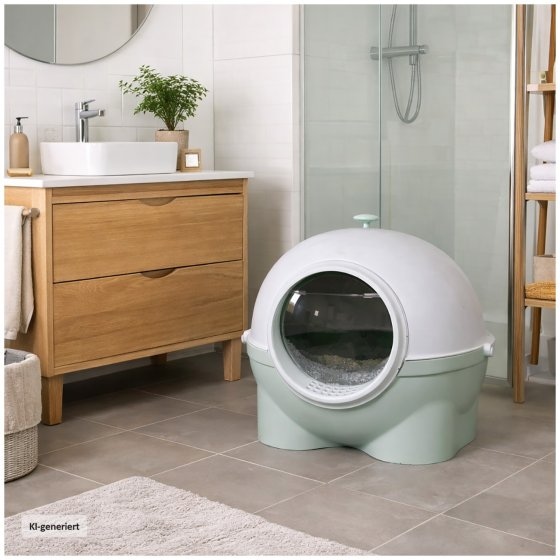 Katzentoilette geschlossen grün weiß mit Schaufel aus Kunststoff 