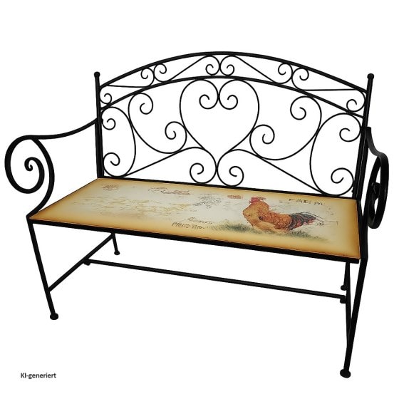 Gartenbank Celia Hahn Metallbank schwarz mit Motiv Sitzfläche 109 cm 