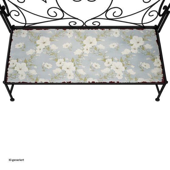 Gartenbank Celia Petunien Metallbank schwarz mit Motiv Sitzfläche 109 cm 