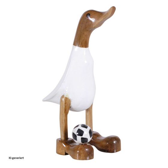 Dekoente Quakinho Ballfüßler aus Holz 25 cm Fußball Dekofigur 