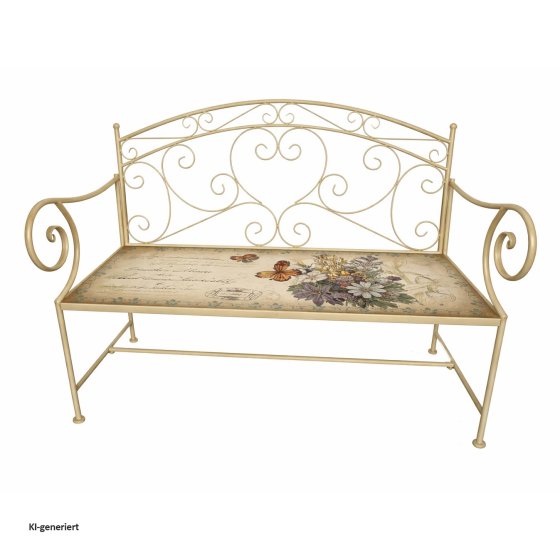 Gartenbank Schmetterling creme Metallbank mit Motiv Sitzfläche 109 cm 