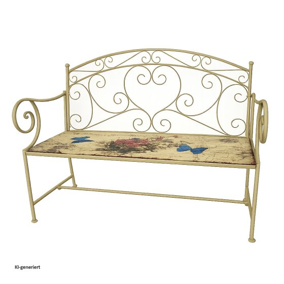Gartenbank Flowers and Plants creme Metallbank mit Motiv Sitzfläche 109 cm 