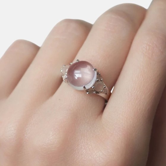 Ring 925 Sterling Silber rhodiniert Rosenquarz 