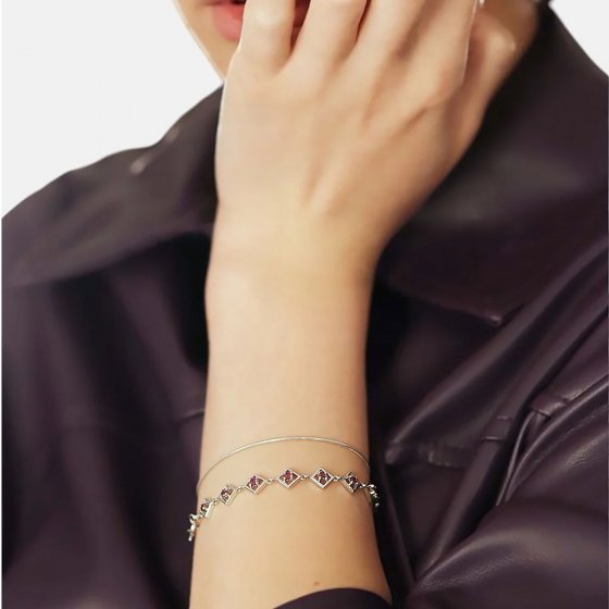 Armband 925 Sterling Silber rhodiniert Glänzend Rhodolith pink 