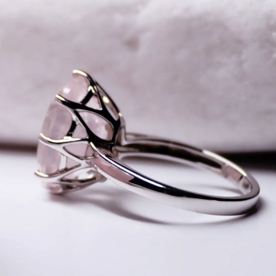 Ring 925 Sterling Silber rhodiniert Glänzend Rosenquarz rosa 