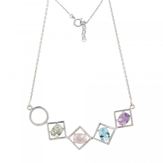 Kette 925 Sterling Silber rhodiniert Glänzend Quarz multi 